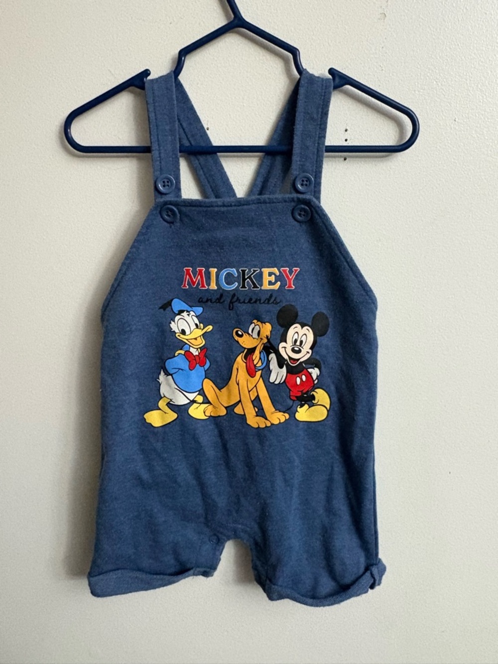 4/30$ Disney Navy & Multicolor Mickey & Friends Overalls 6-9 months
